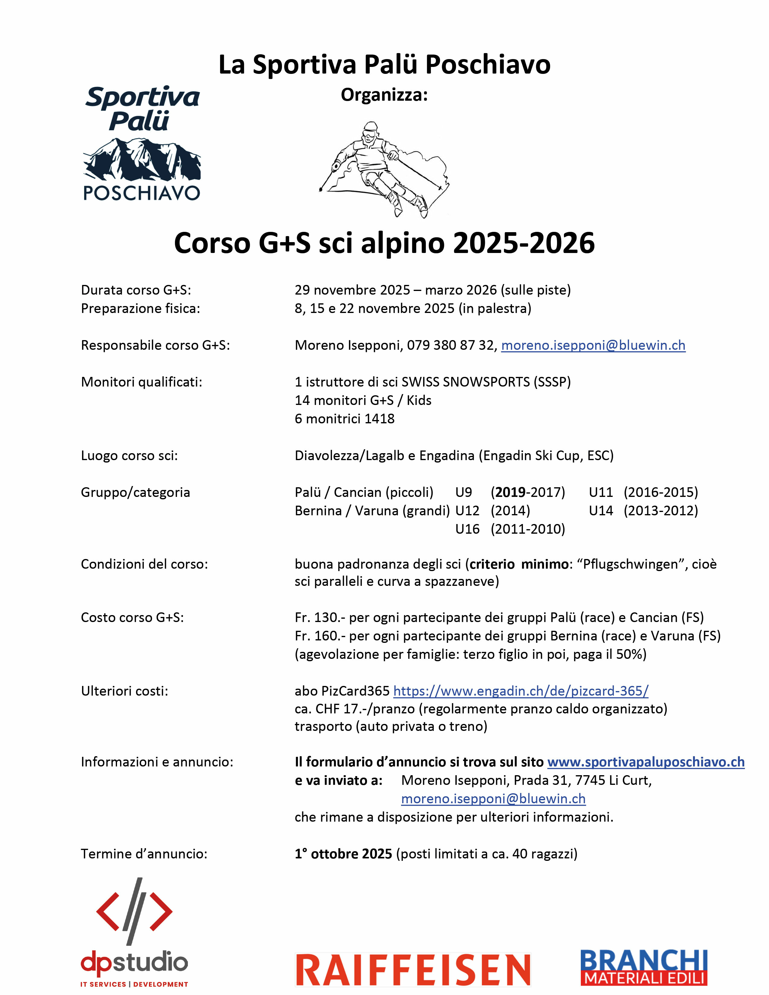 Locandina corso sci alpino ragazzi 2025 2026 eb125
